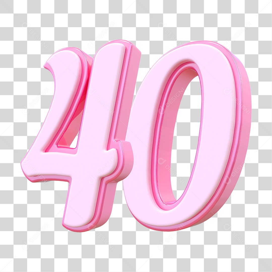 Número 40 Decorativo em Estilo Rosa 3D Formato PNG Transparente