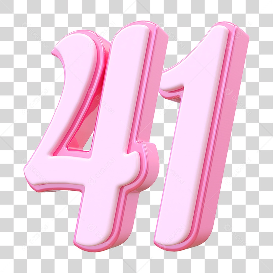 Número 41 Decorativo em Estilo Rosa 3D Formato PNG Transparente