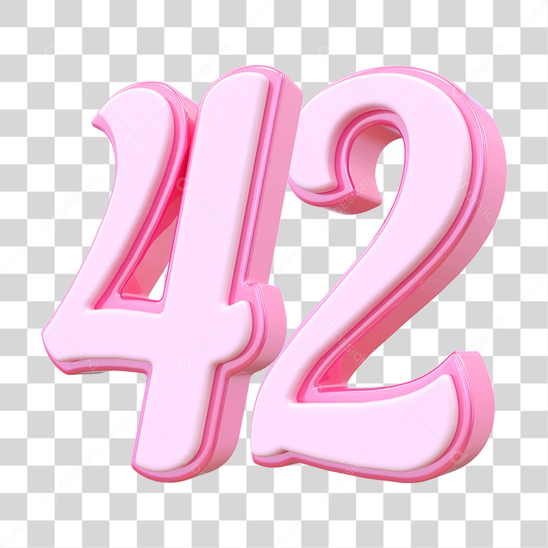 Número 42 Decorativo em Estilo Rosa 3D Formato PNG Transparente