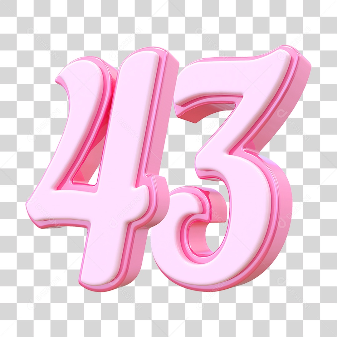 Número 43 Decorativo em Estilo Rosa 3D Formato PNG Transparente