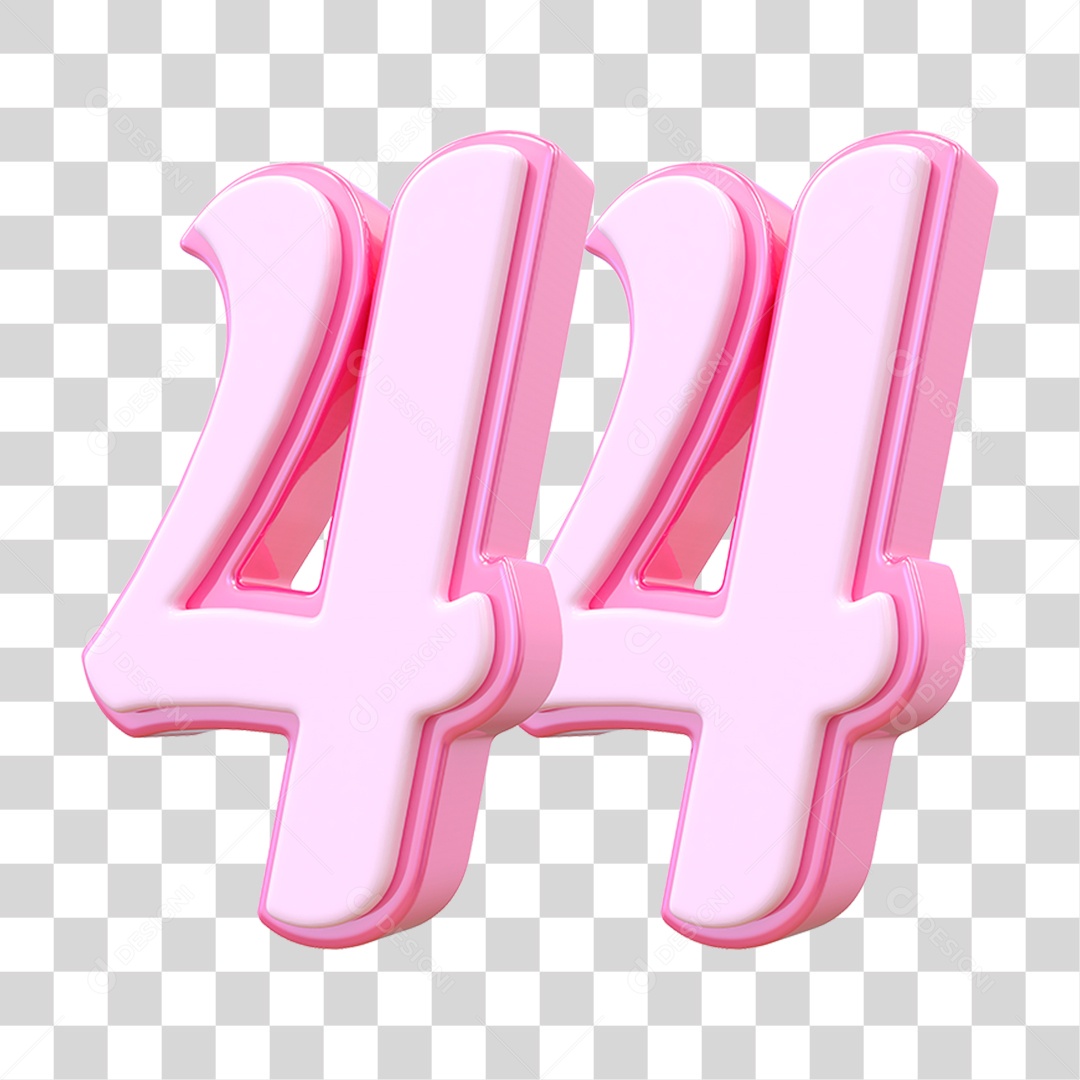 Número 44 Decorativo em Estilo Rosa 3D Formato PNG Transparente