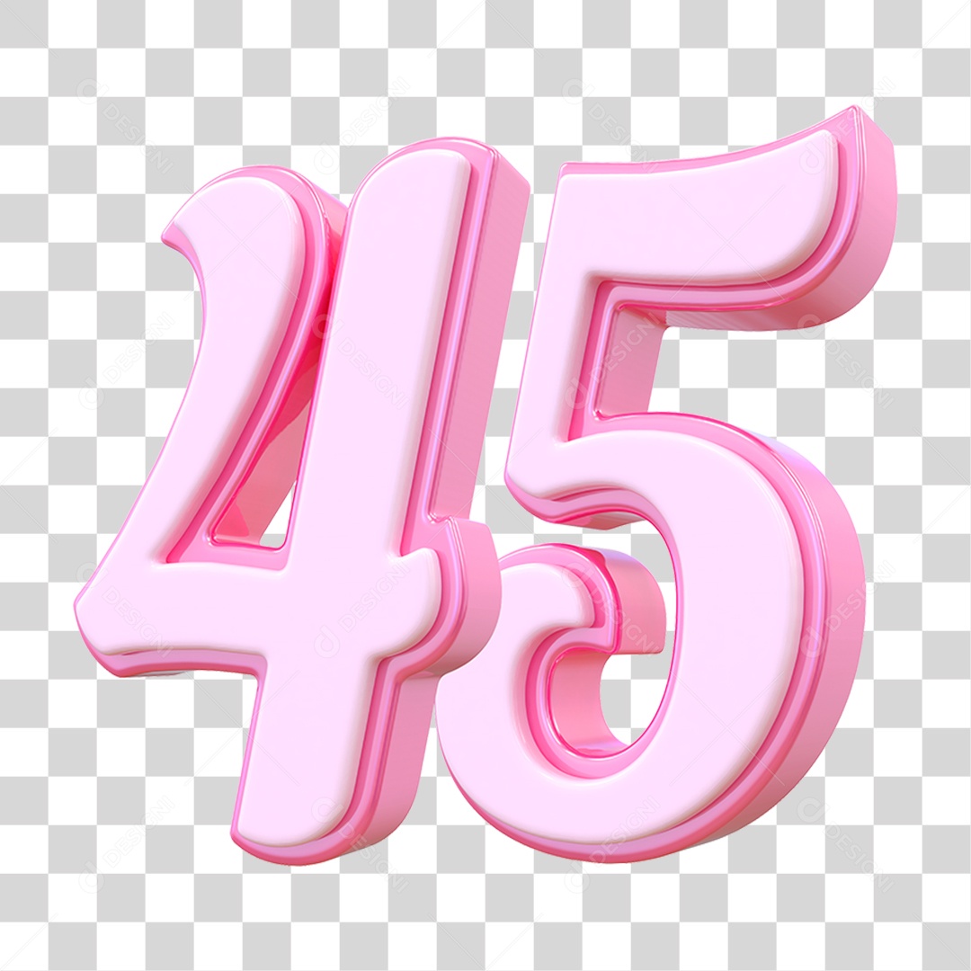 Número 45 Decorativo em Estilo Rosa 3D Formato PNG Transparente
