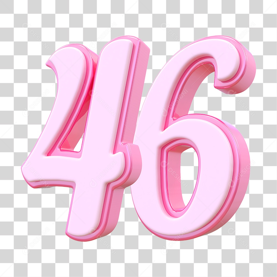 Número 46 Decorativo em Estilo Rosa 3D Formato PNG Transparente