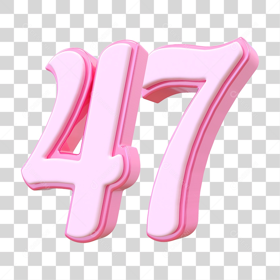 Número 47 Decorativo em Estilo Rosa 3D Formato PNG Transparente