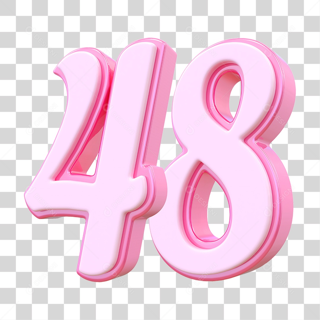 Número 48 Decorativo em Estilo Rosa 3D Formato PNG Transparente
