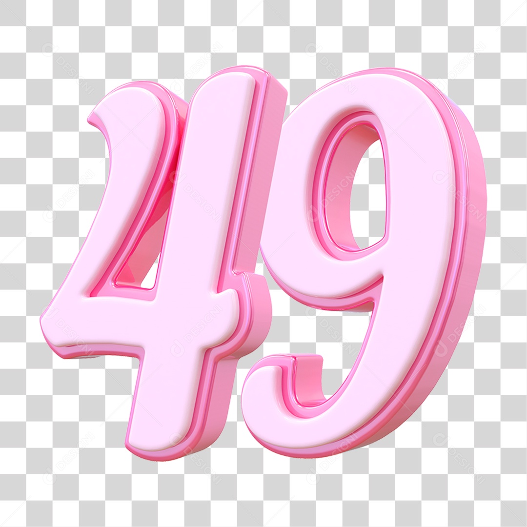 Número 49 Decorativo em Estilo Rosa 3D Formato PNG Transparente
