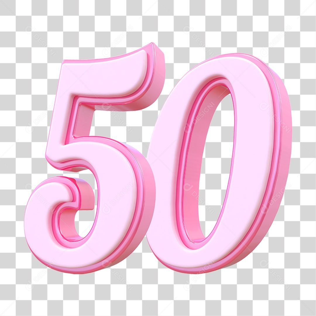 Número 50 Decorativo em Estilo Rosa 3D Formato PNG Transparente