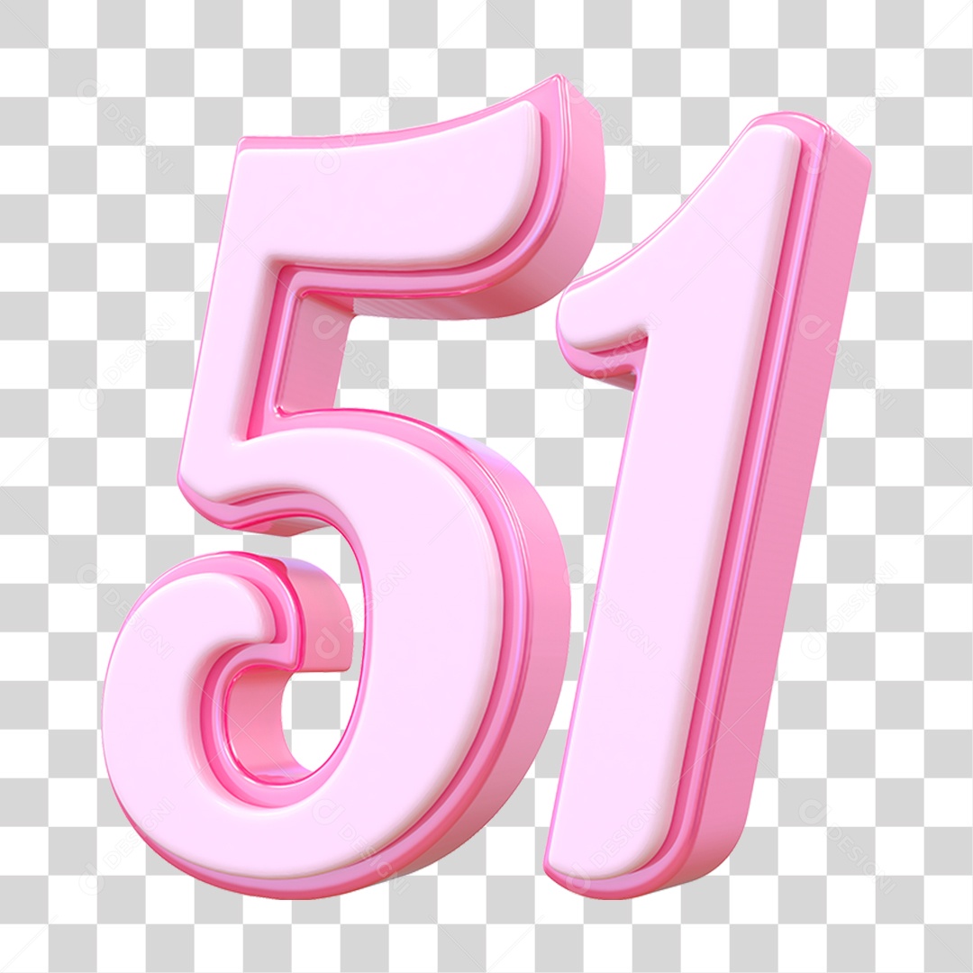 Número 51 Decorativo em Estilo Rosa 3D Formato PNG Transparente