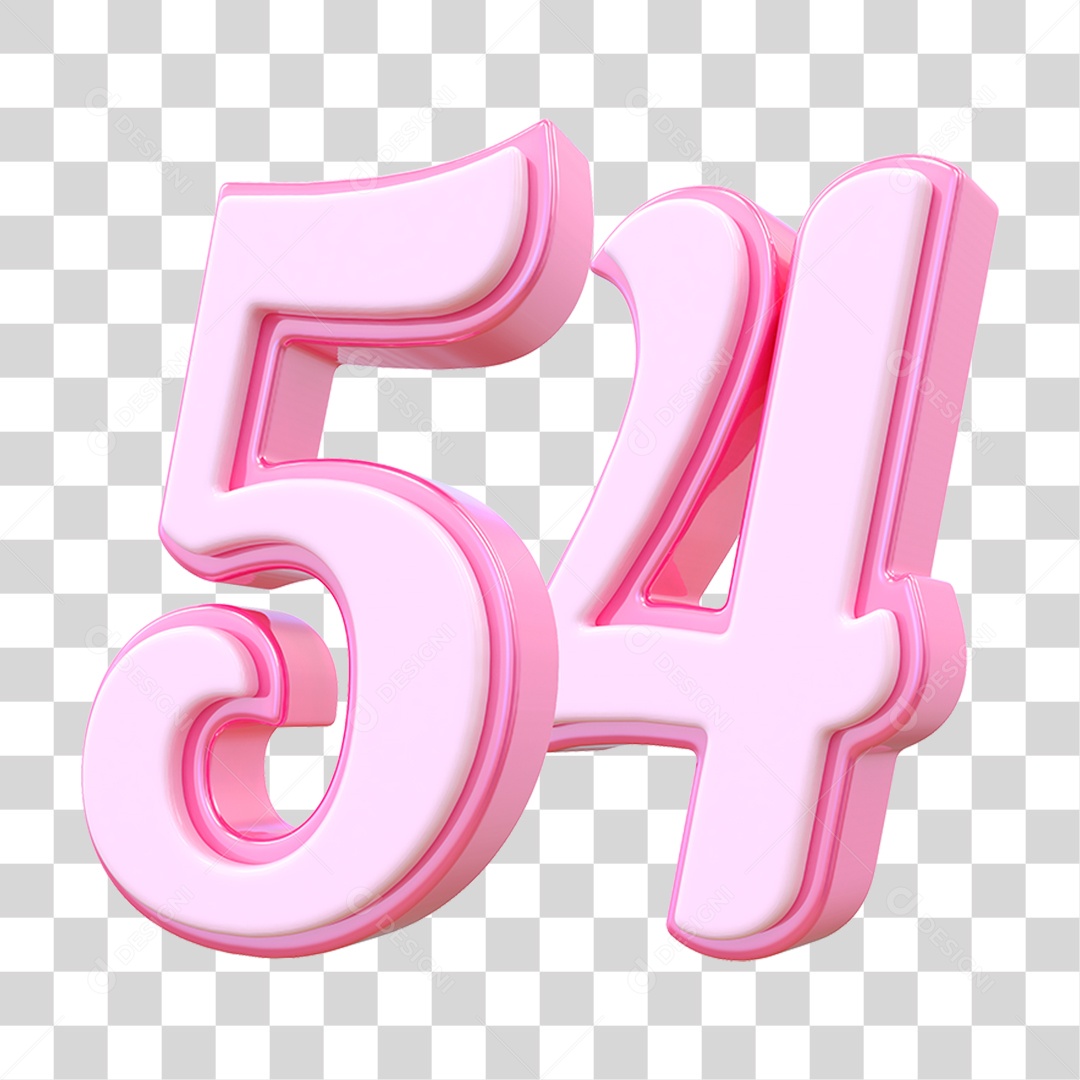 Número 54 Decorativo em Estilo Rosa 3D Formato PNG Transparente