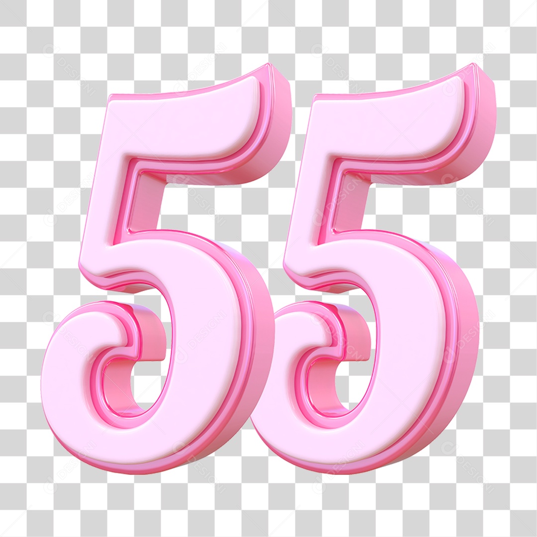 Número 55 Decorativo em Estilo Rosa 3D Formato PNG Transparente