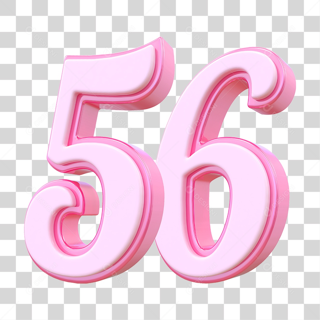 Número 56 Decorativo em Estilo Rosa 3D Formato PNG Transparente