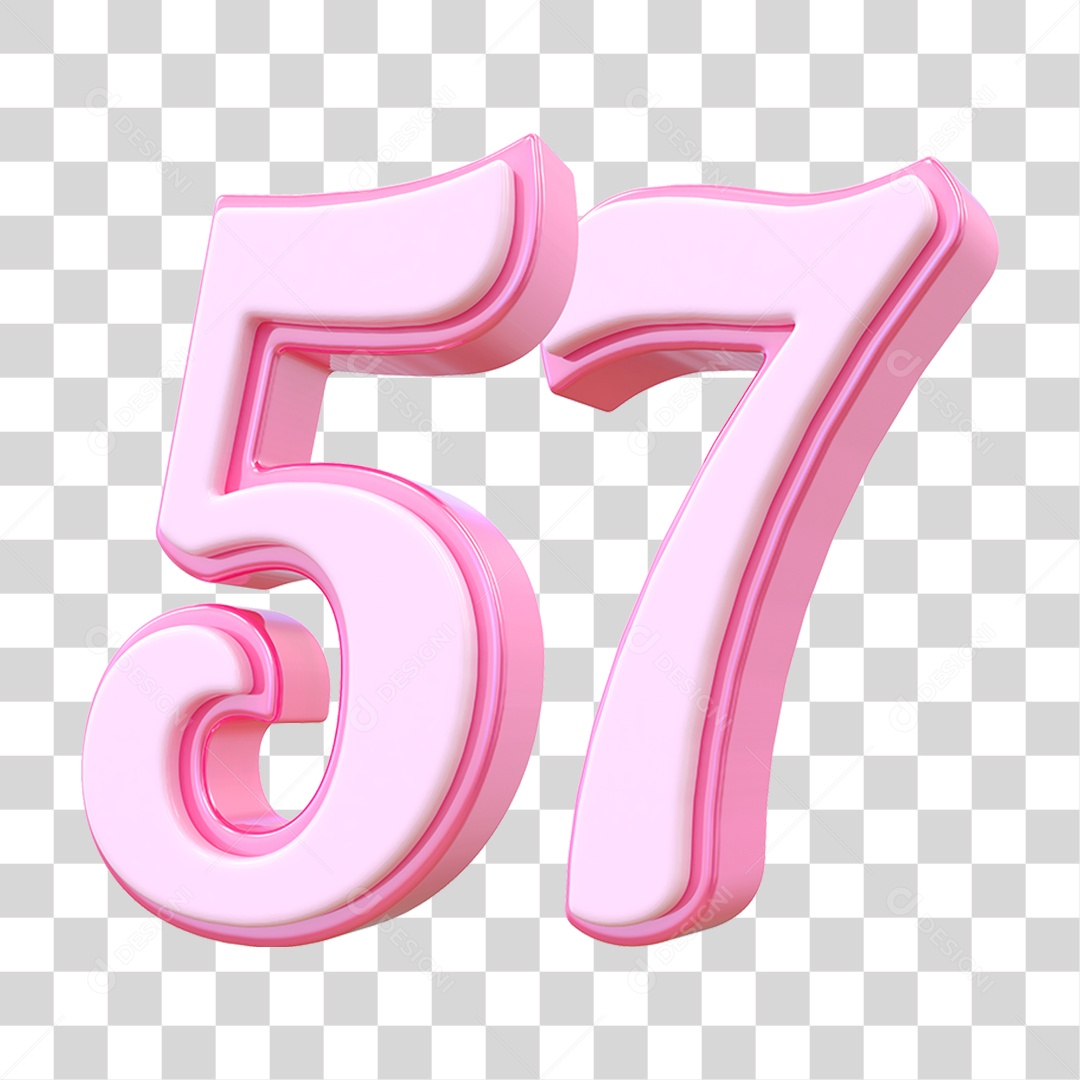 Número 57 Decorativo em Estilo Rosa 3D Formato PNG Transparente