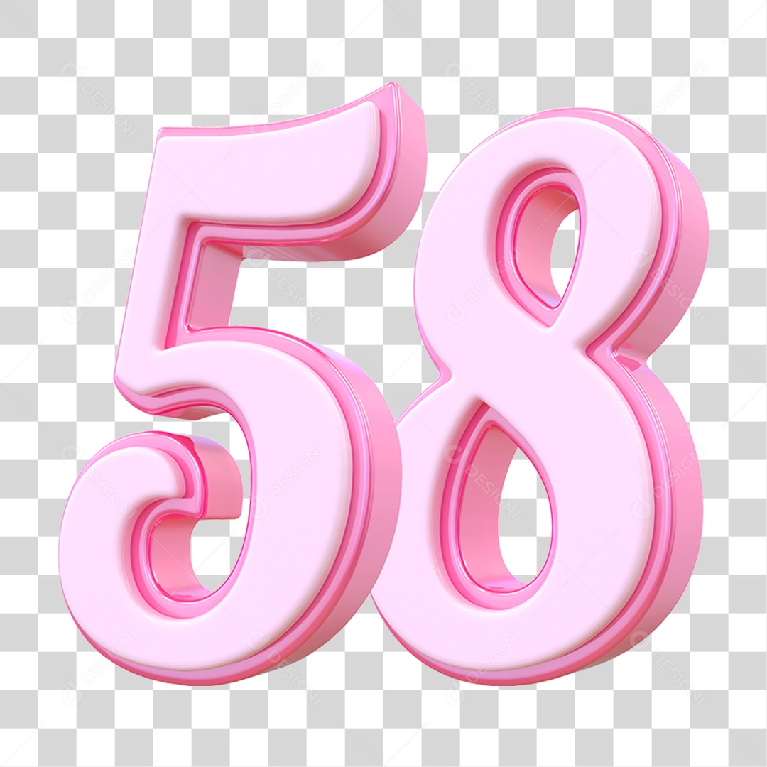 Número 58 Decorativo em Estilo Rosa 3D Formato PNG Transparente