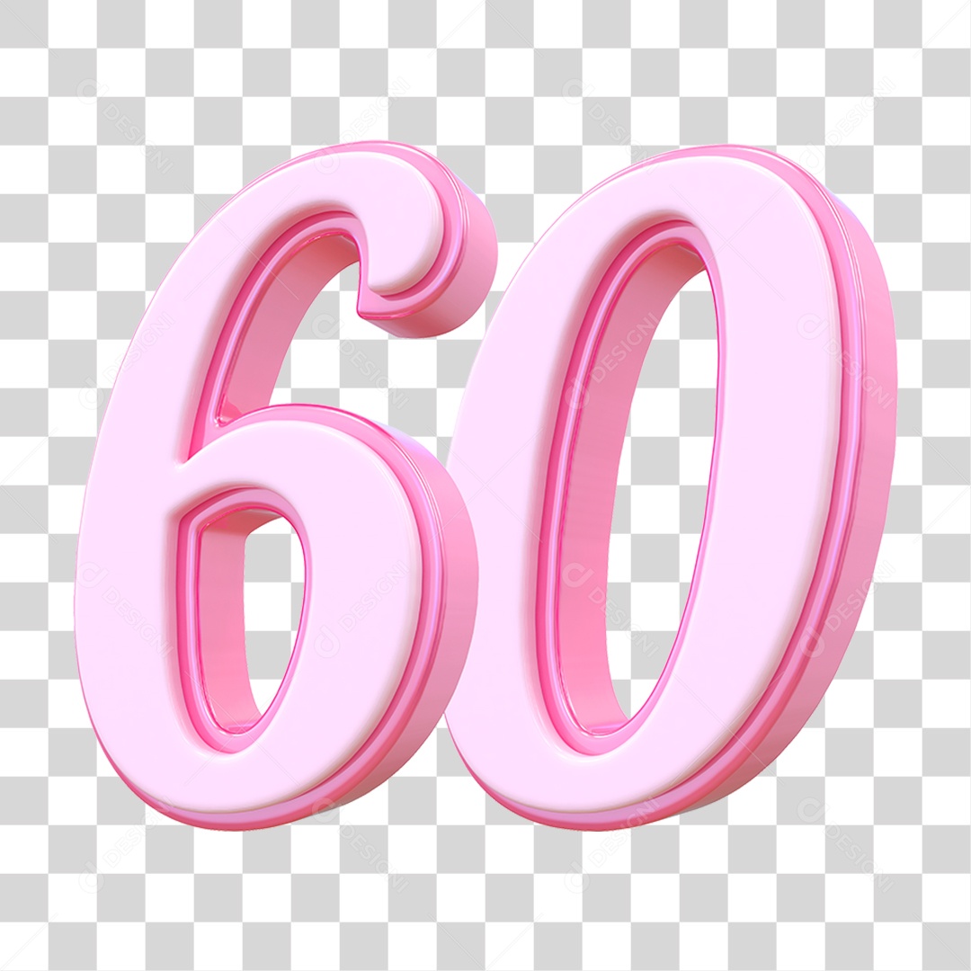 Número 60 Decorativo em Estilo Rosa 3D Formato PNG Transparente