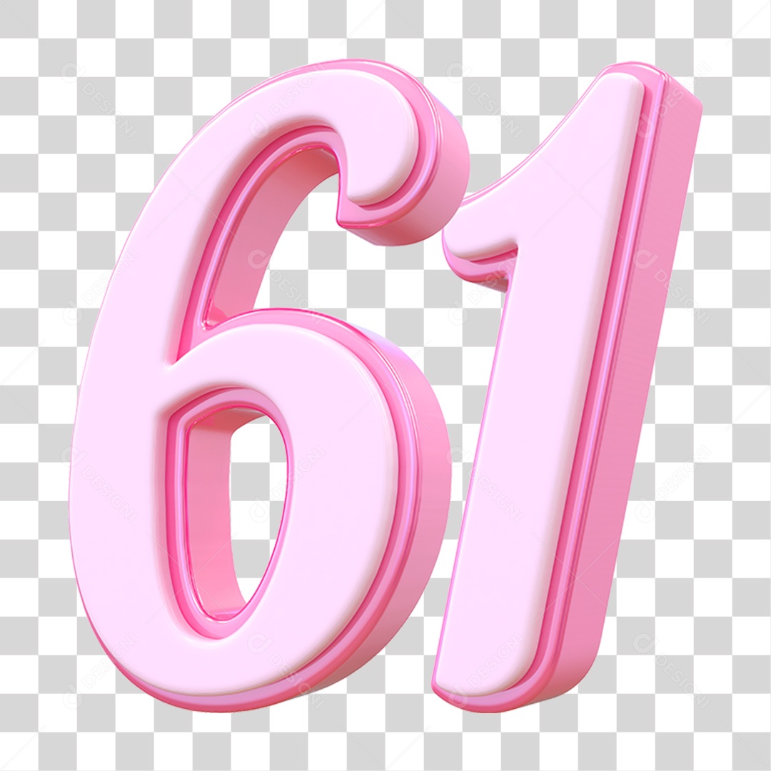 Número 61 Decorativo em Estilo Rosa 3D Formato PNG Transparente