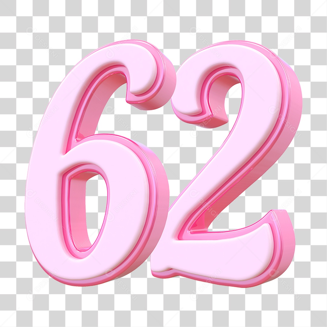 Número 62 Decorativo em Estilo Rosa 3D Formato PNG Transparente