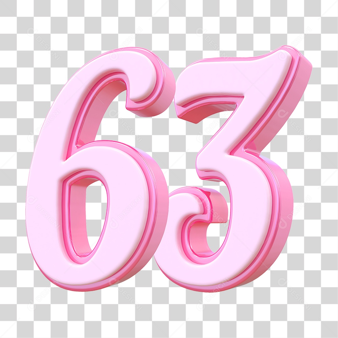 Número 63 Decorativo em Estilo Rosa 3D Formato PNG Transparente