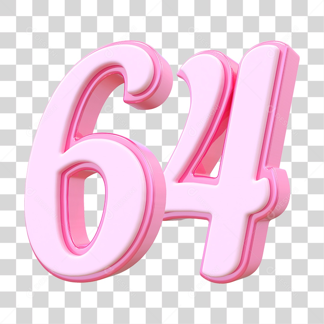 Número 64 Decorativo em Estilo Rosa 3D Formato PNG Transparente