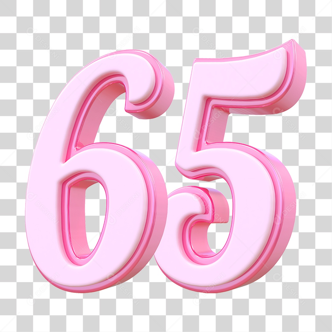 Número 65 Decorativo em Estilo Rosa 3D Formato PNG Transparente