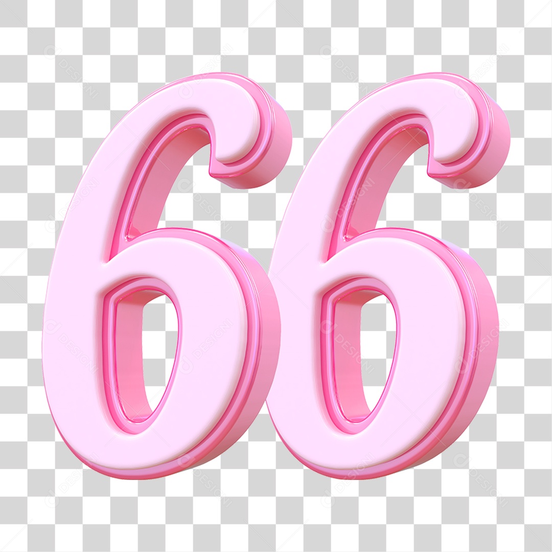 Número 66 Decorativo em Estilo Rosa 3D Formato PNG Transparente