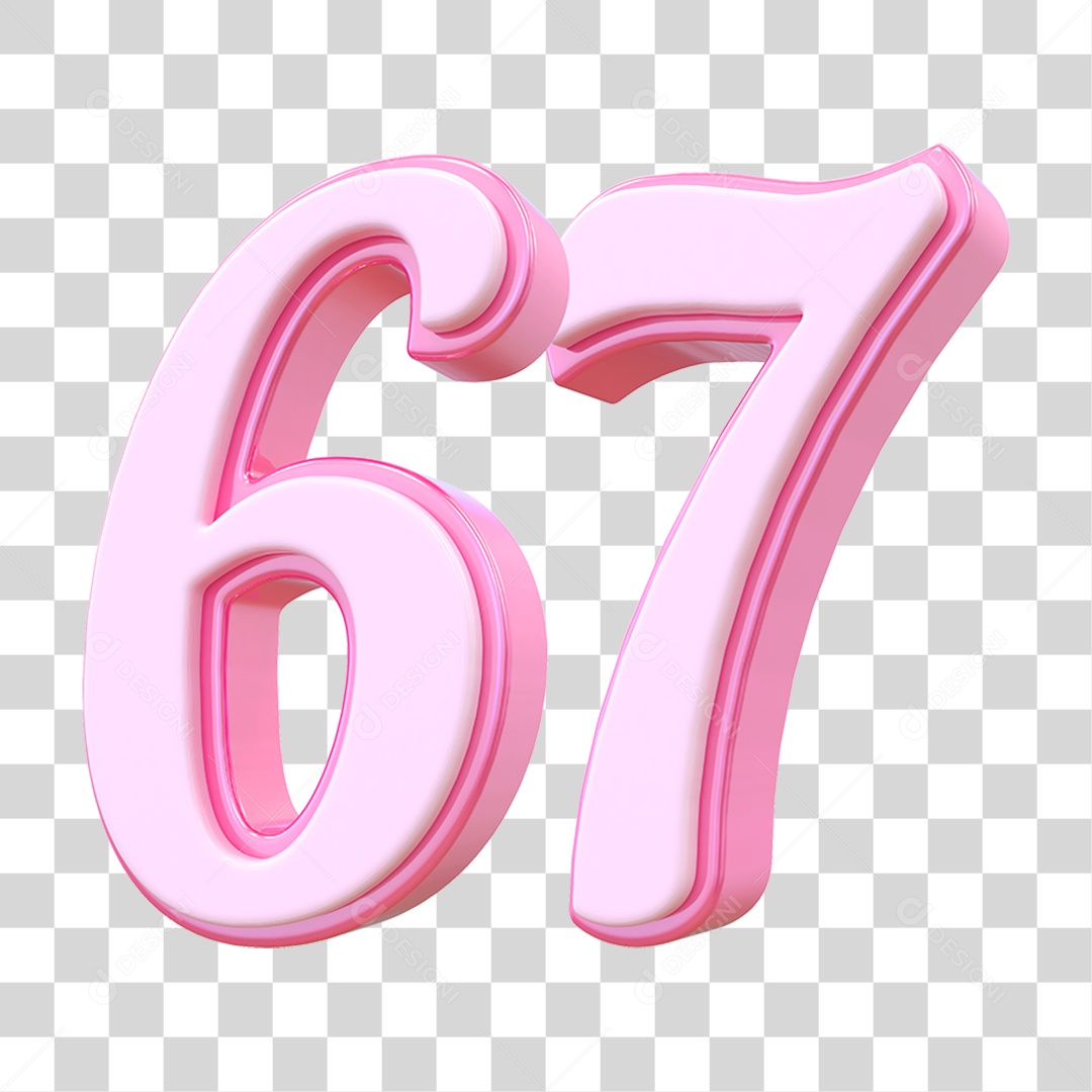 Número 67 Decorativo em Estilo Rosa 3D Formato PNG Transparente