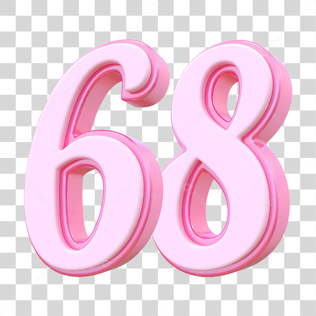 Número 68 Decorativo em Estilo Rosa 3D Formato PNG Transparente