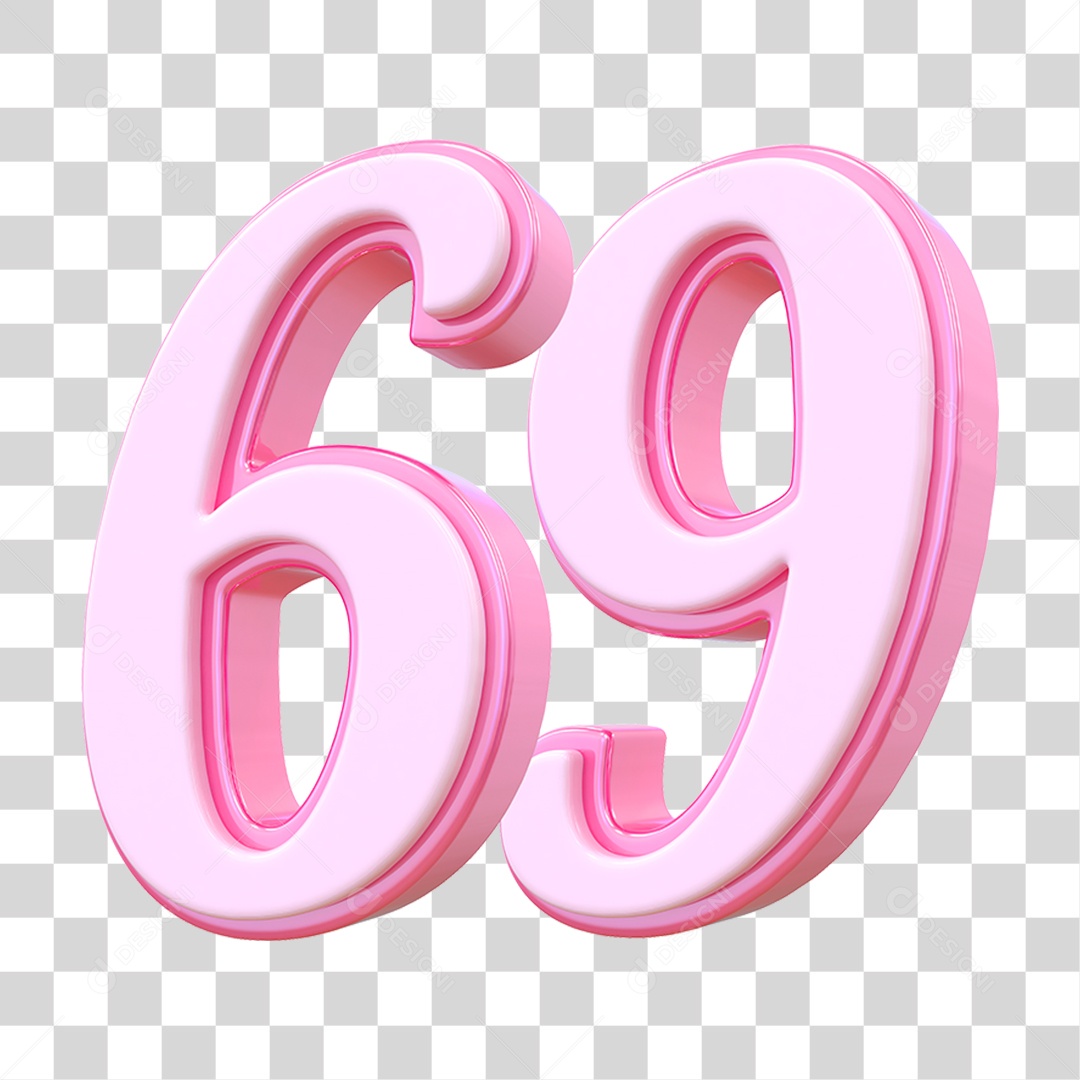 Número 69 Decorativo em Estilo Rosa 3D Formato PNG Transparente