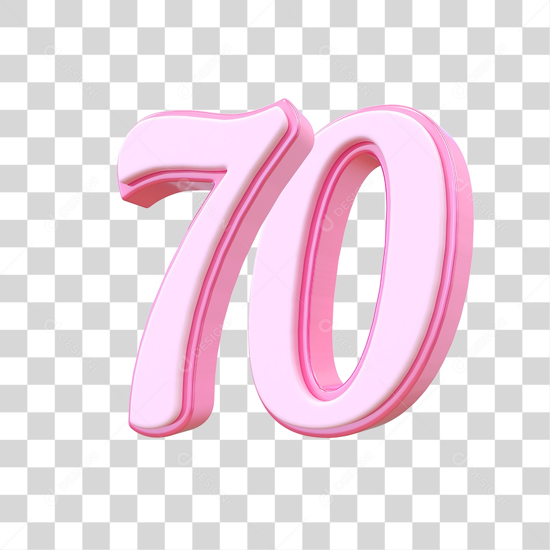Número 70 Decorativo em Estilo Rosa 3D Formato PNG Transparente