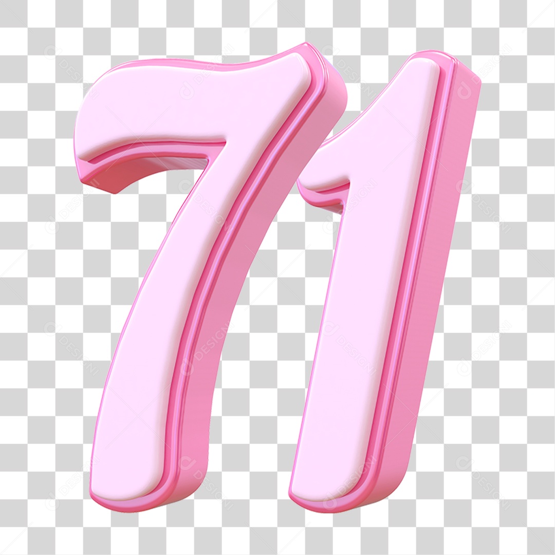 Número 71 Decorativo em Estilo Rosa 3D Formato PNG Transparente