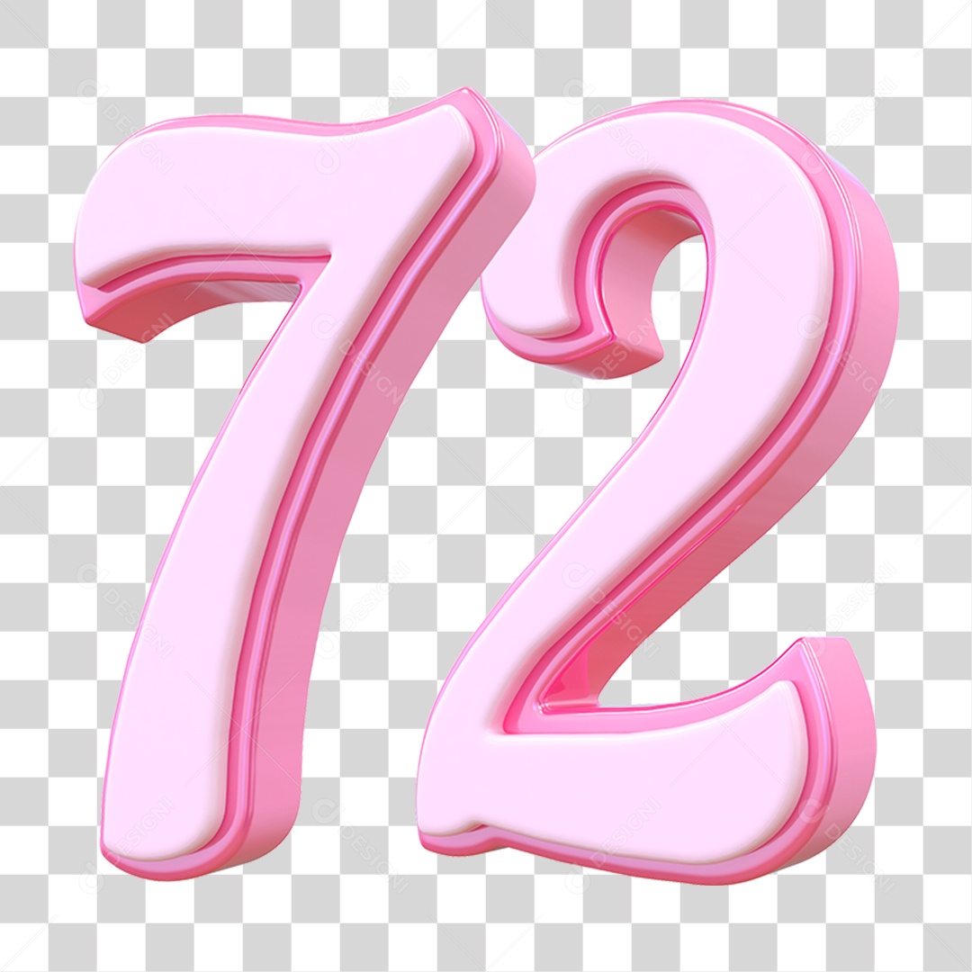 Número 72 Decorativo em Estilo Rosa 3D Formato PNG Transparente