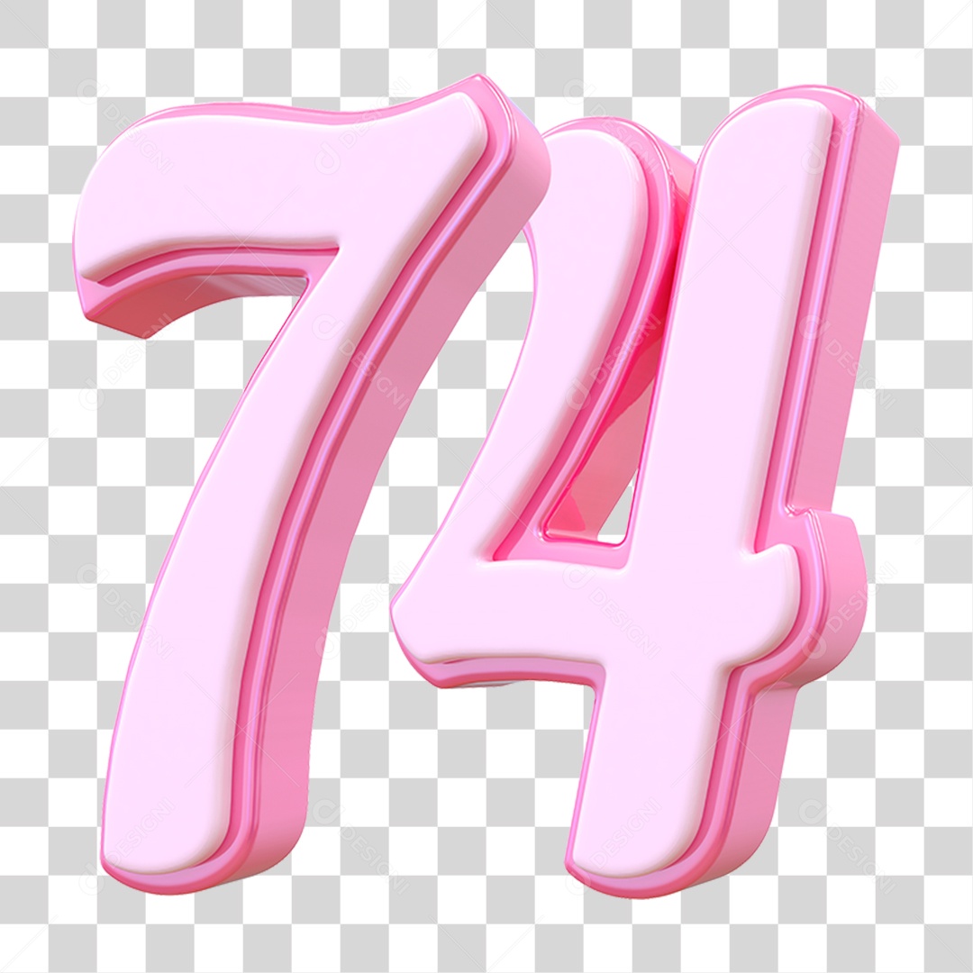 Número 74 Decorativo em Estilo Rosa 3D Formato PNG Transparente