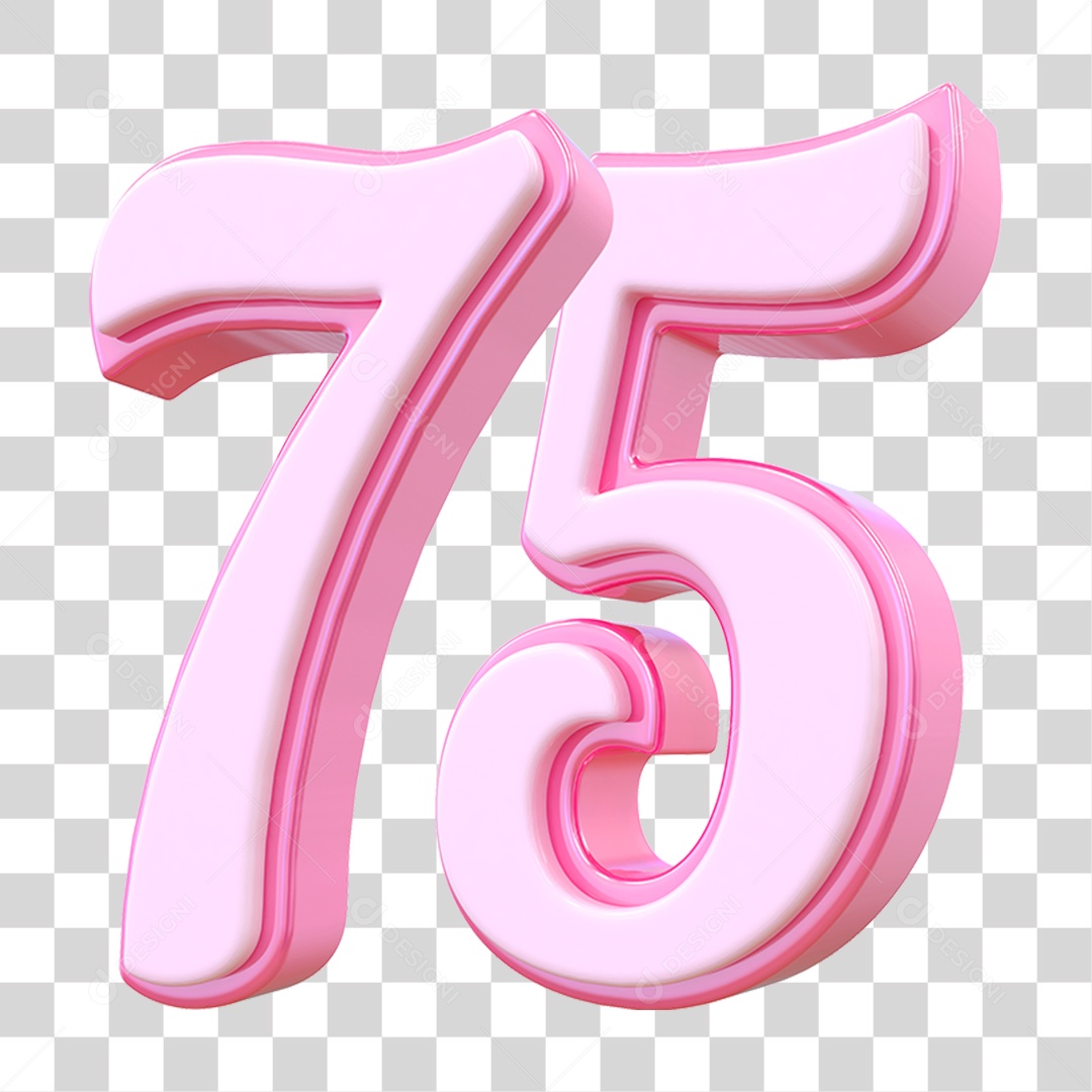 Número 75 Decorativo em Estilo Rosa 3D Formato PNG Transparente