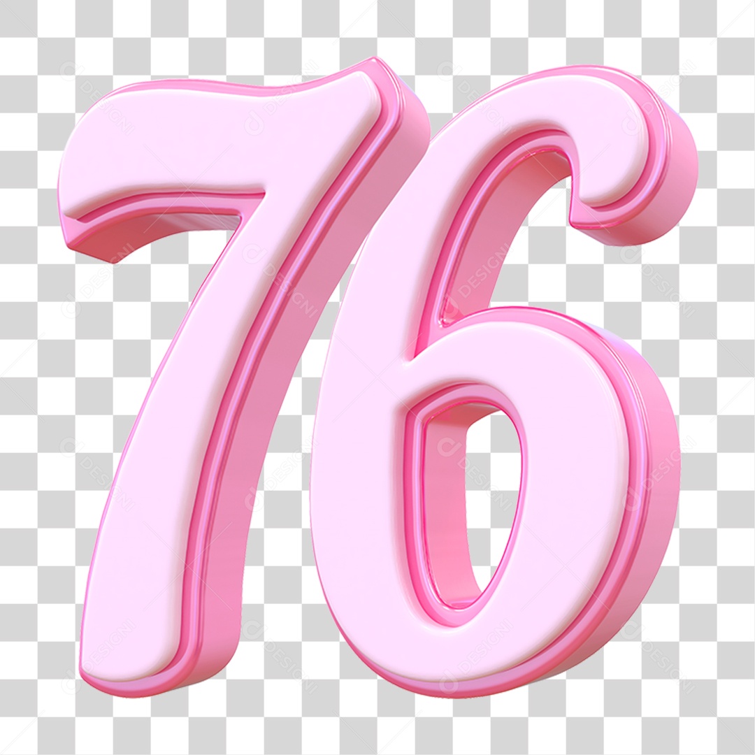 Número 76 Decorativo em Estilo Rosa 3D Formato PNG Transparente