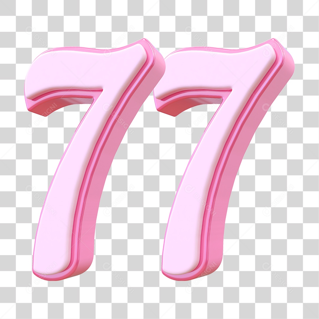 Número 77 Decorativo em Estilo Rosa 3D Formato PNG Transparente