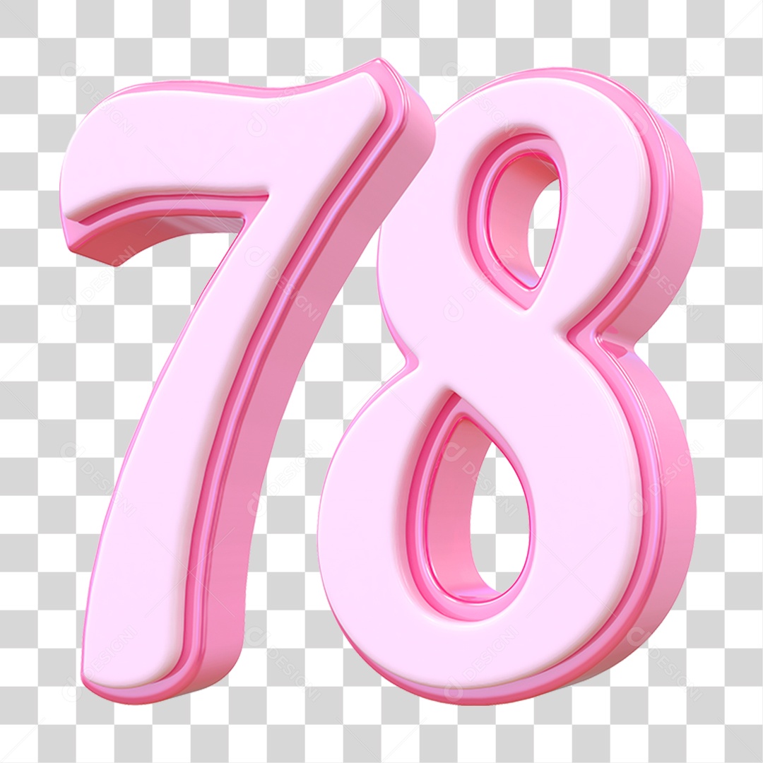 Número 78 Decorativo em Estilo Rosa 3D Formato PNG Transparente