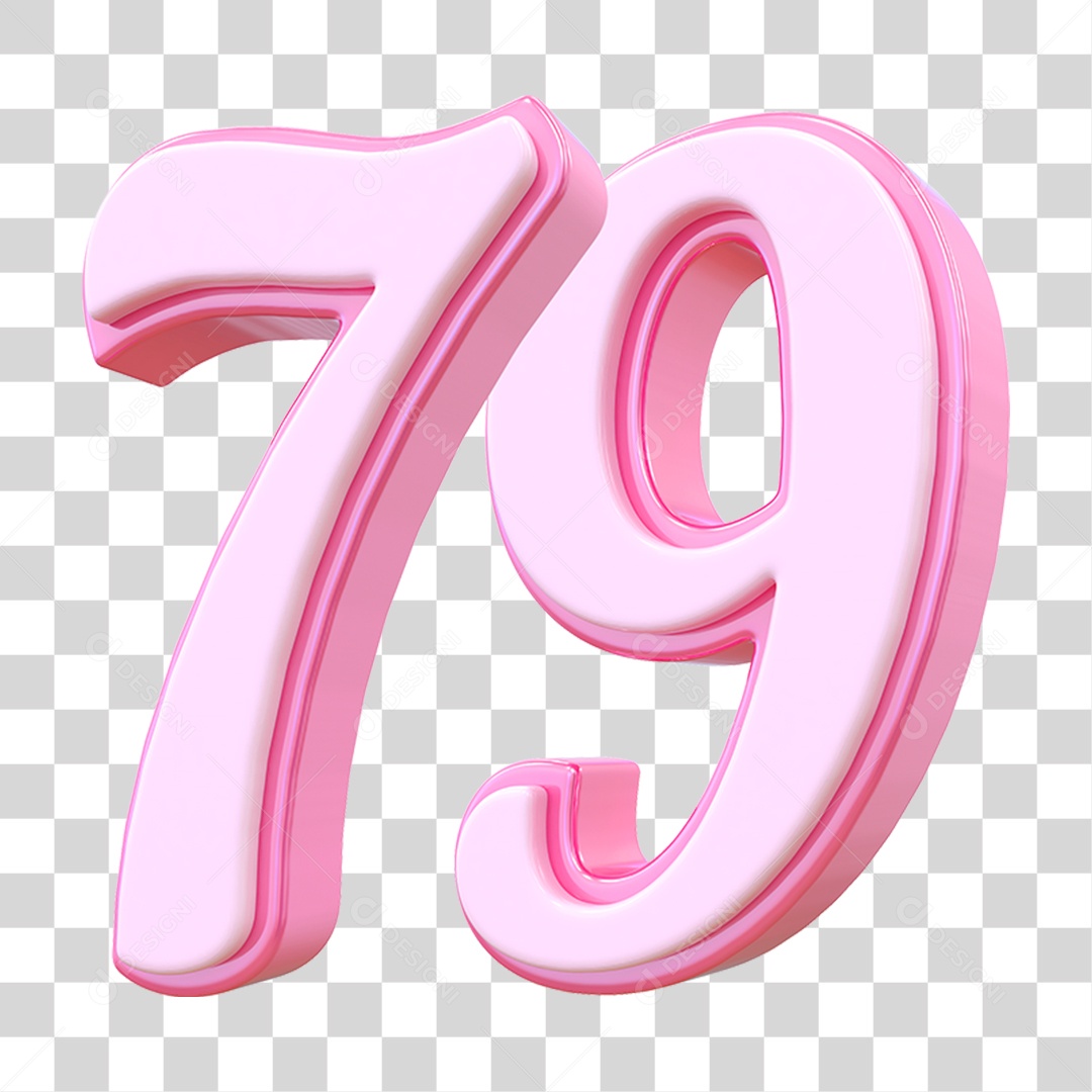 Número 79 Decorativo em Estilo Rosa 3D Formato PNG Transparente