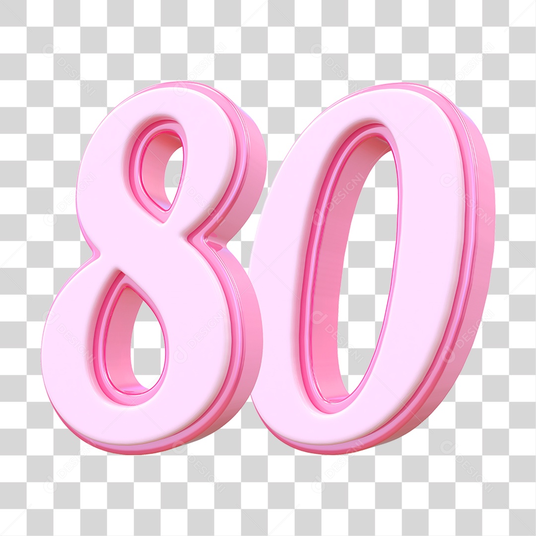 Número 80 Decorativo em Estilo Rosa 3D Formato PNG Transparente