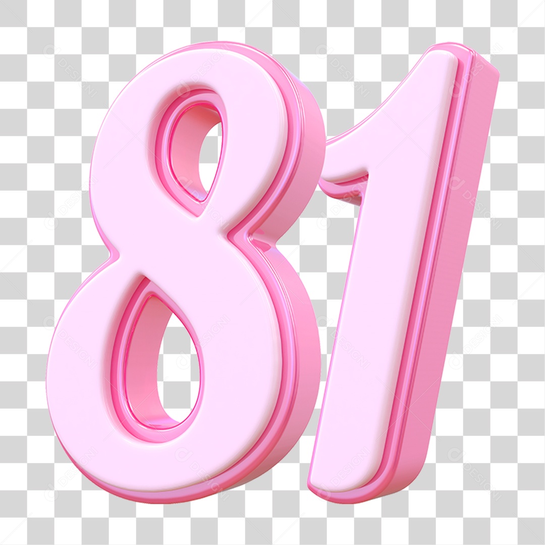 Número 81 Decorativo em Estilo Rosa 3D Formato PNG Transparente