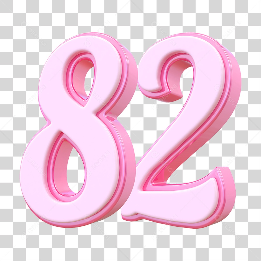 Número 82 Decorativo em Estilo Rosa 3D Formato PNG Transparente