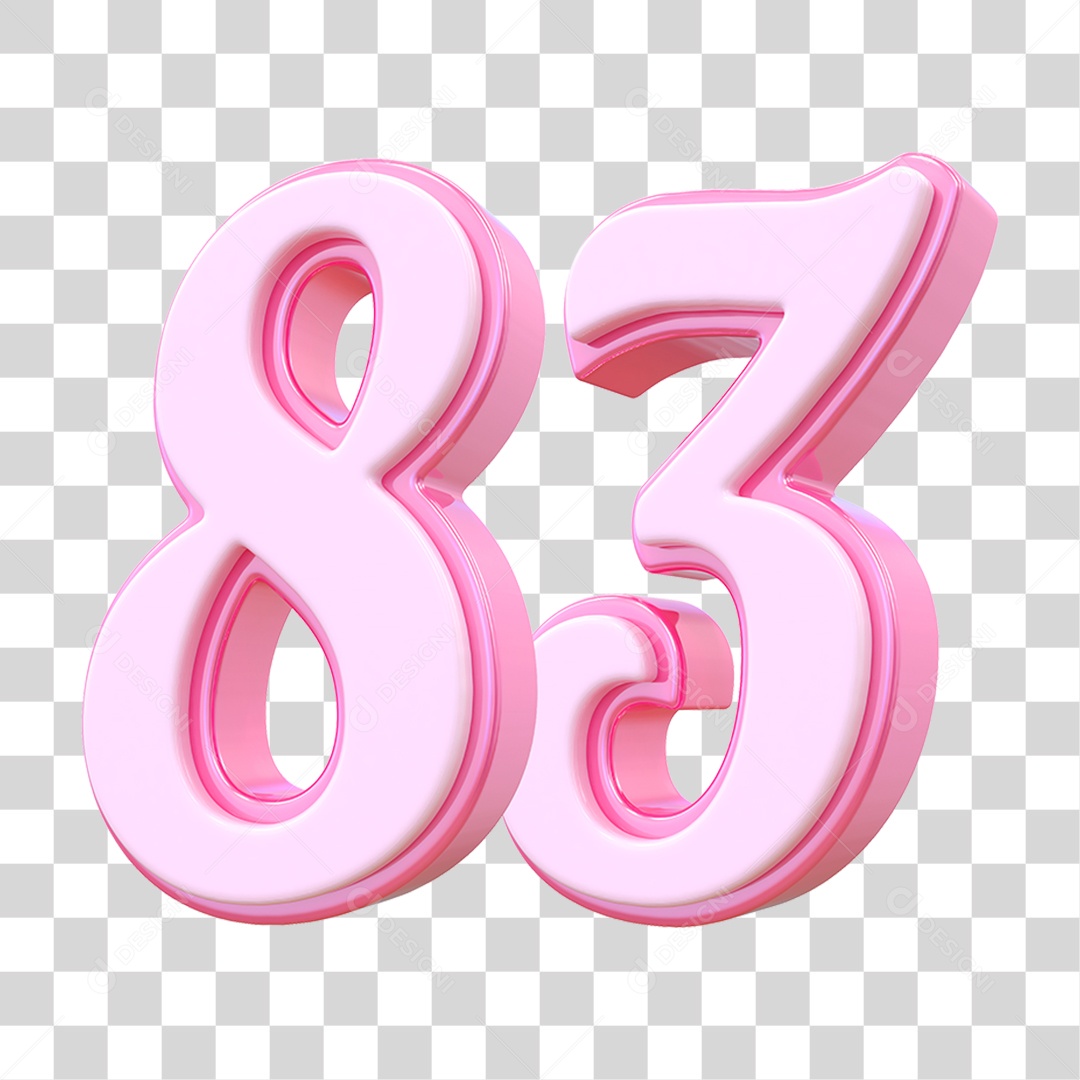 Número 83 Decorativo em Estilo Rosa 3D Formato PNG Transparente