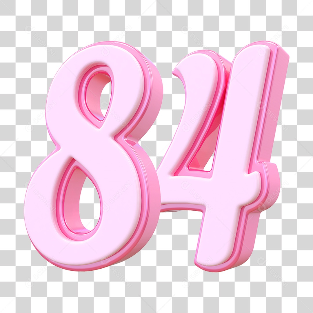 Número 84 Decorativo em Estilo Rosa 3D Formato PNG Transparente