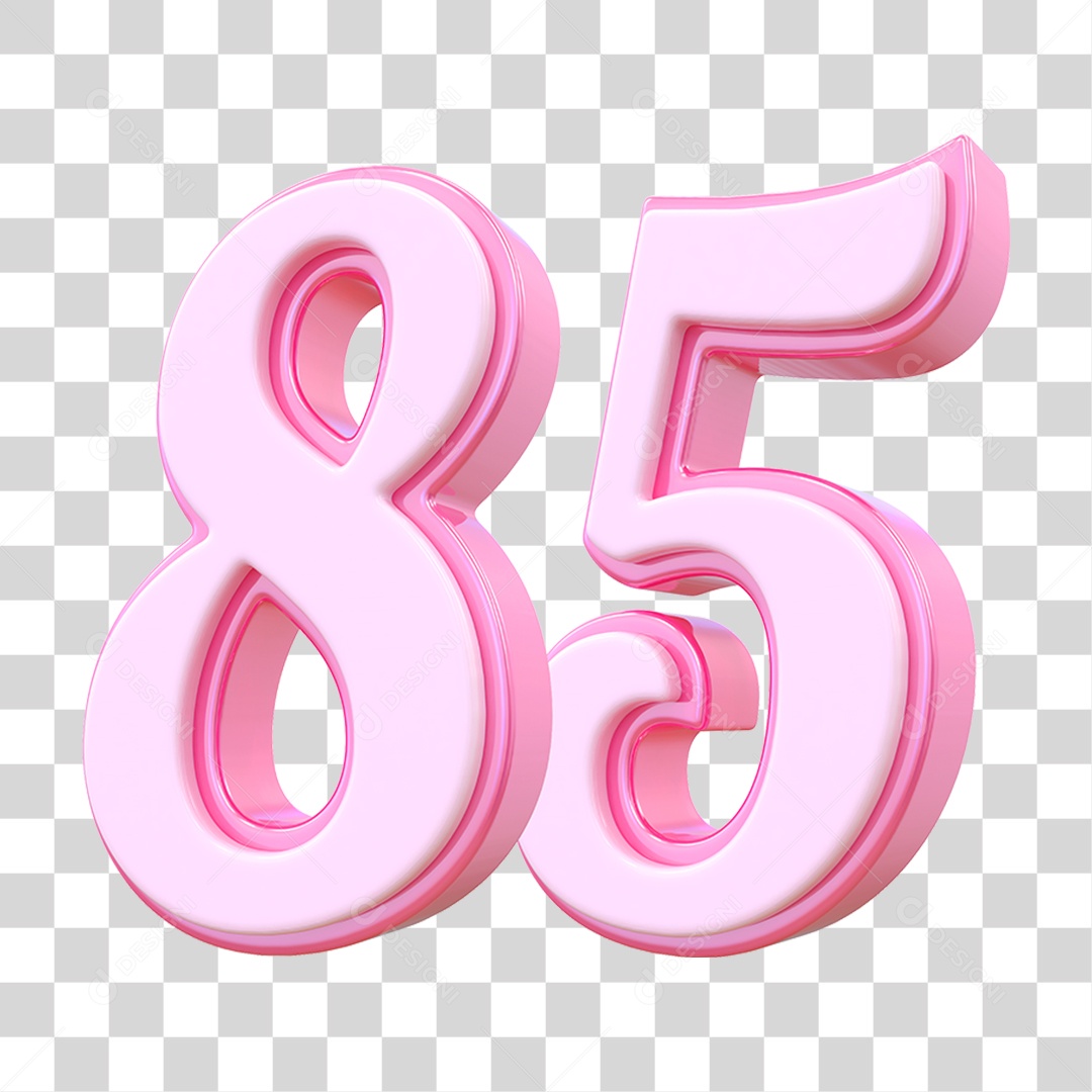 Número 85 Decorativo em Estilo Rosa 3D Formato PNG Transparente