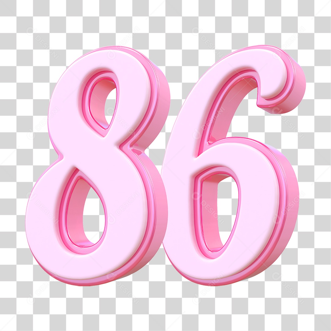 Número 86 Decorativo em Estilo Rosa 3D Formato PNG Transparente