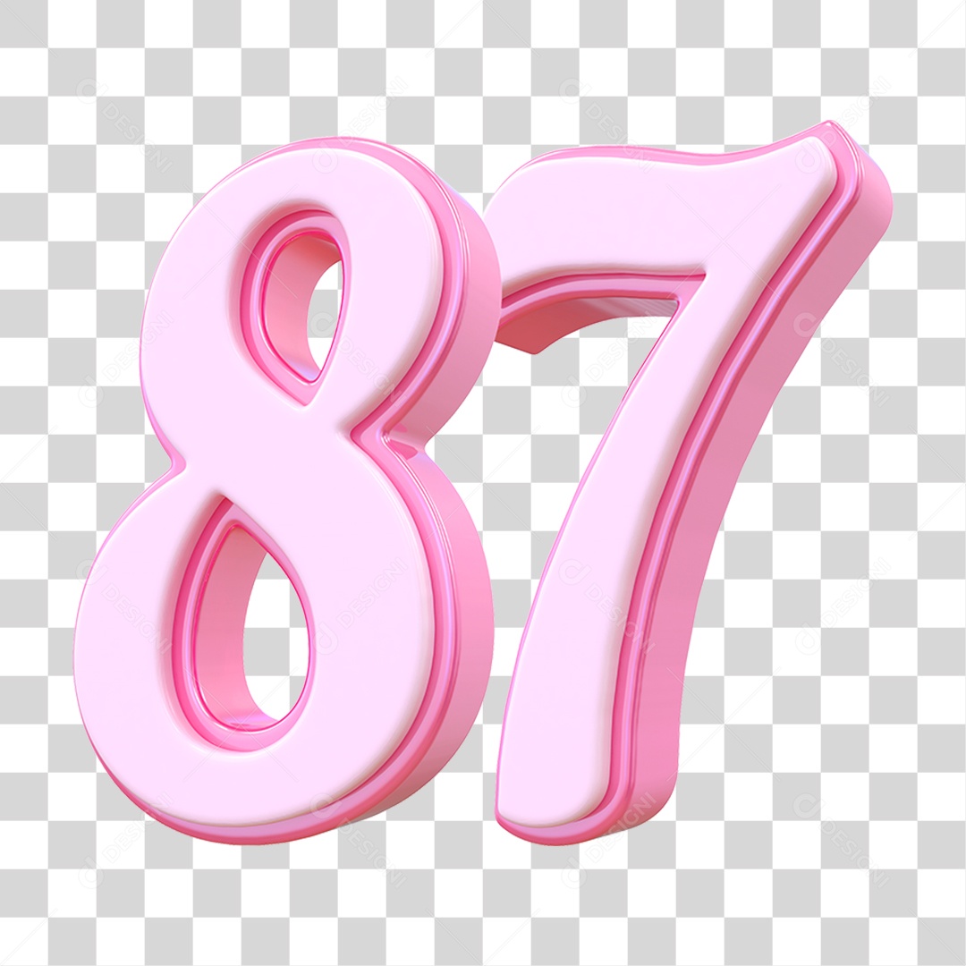 Número 87 Decorativo em Estilo Rosa 3D Formato PNG Transparente