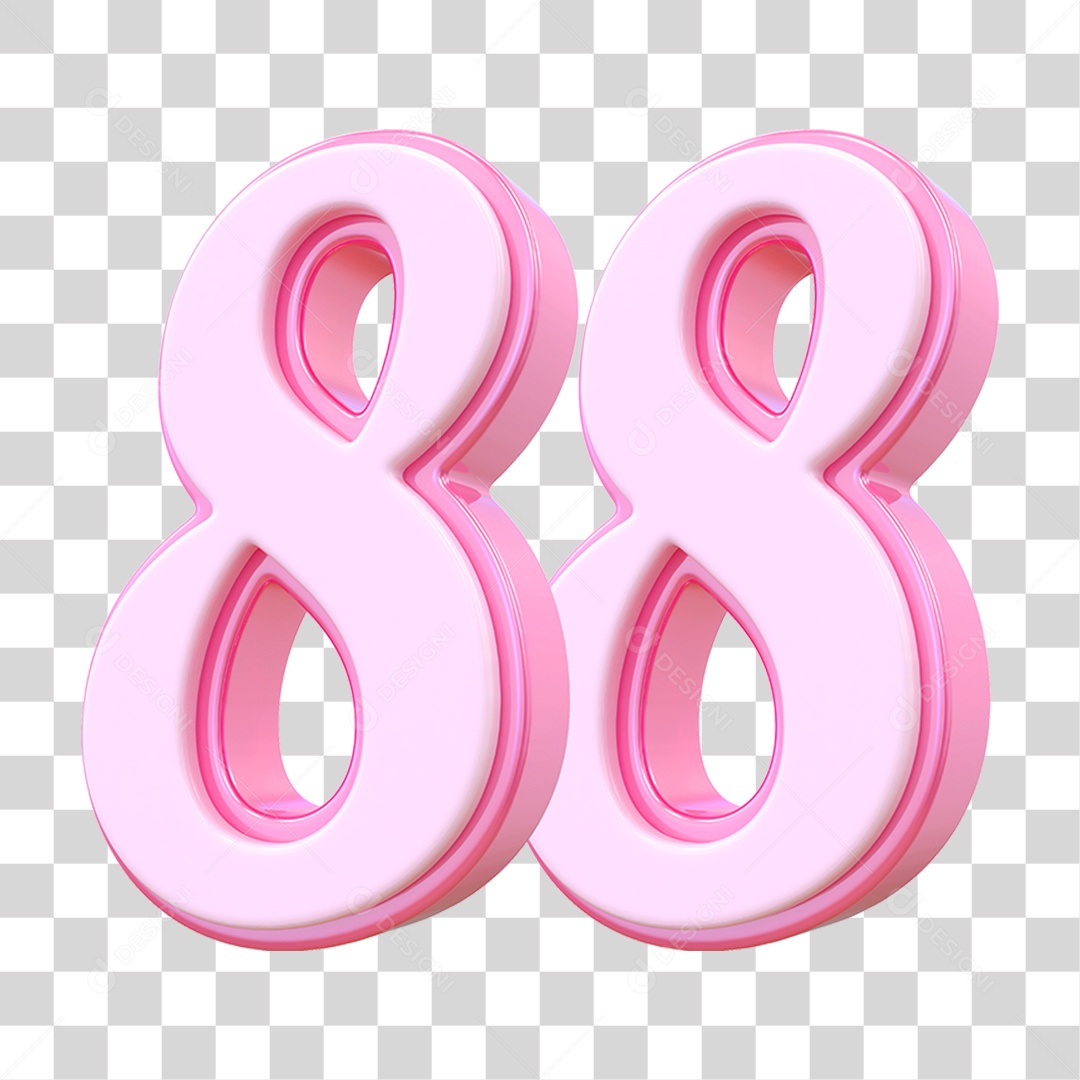 Número 88 Decorativo em Estilo Rosa 3D Formato PNG Transparente