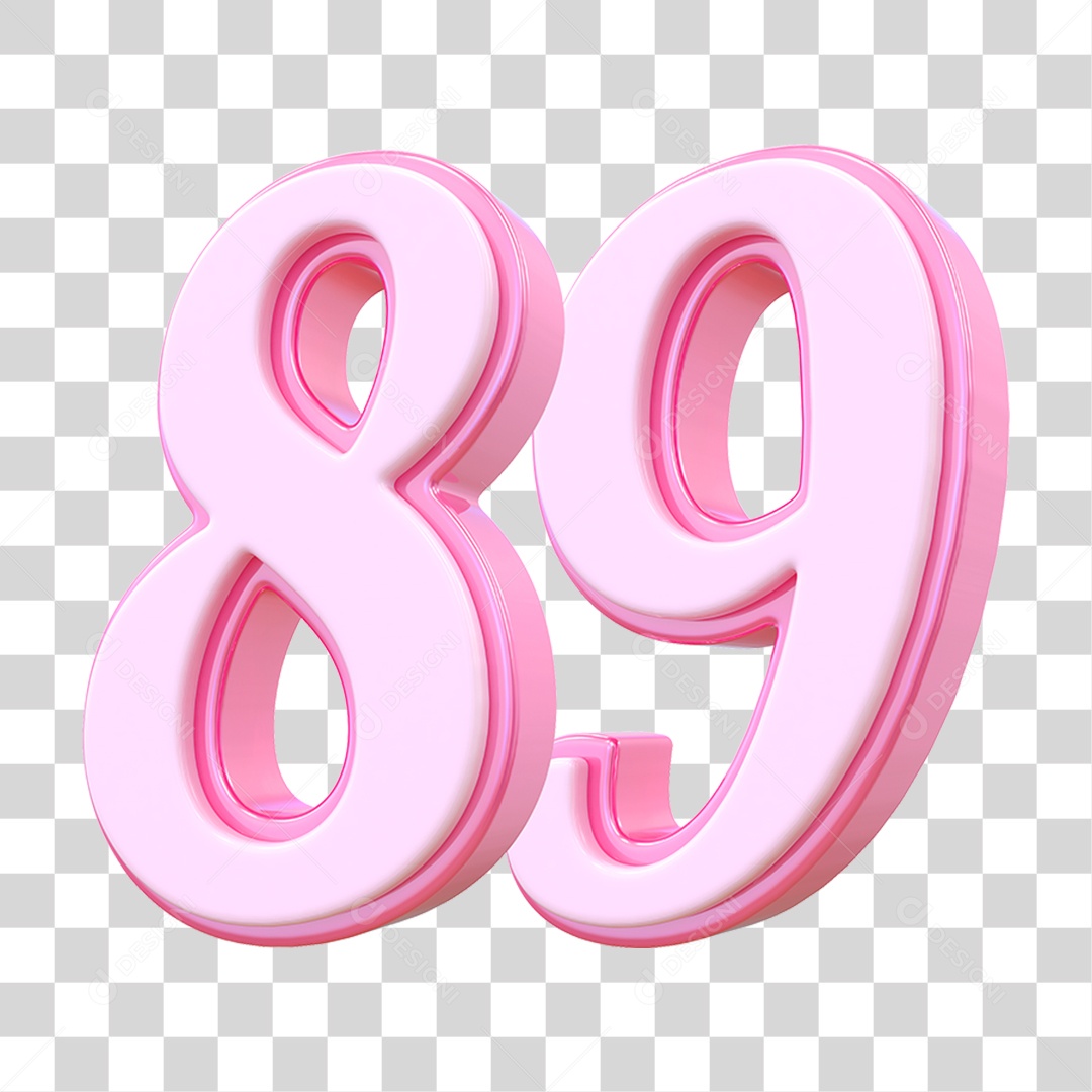 Número 89 Decorativo em Estilo Rosa 3D Formato PNG Transparente