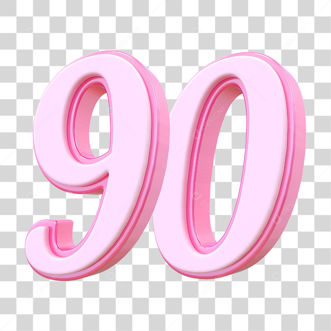 Número 90 Decorativo em Estilo Rosa 3D Formato PNG Transparente