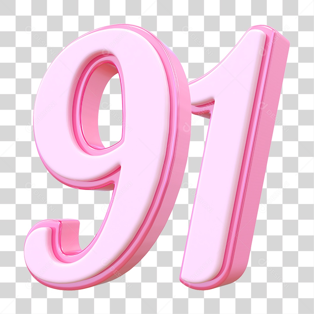 Número 91 Decorativo em Estilo Rosa 3D Formato PNG Transparente
