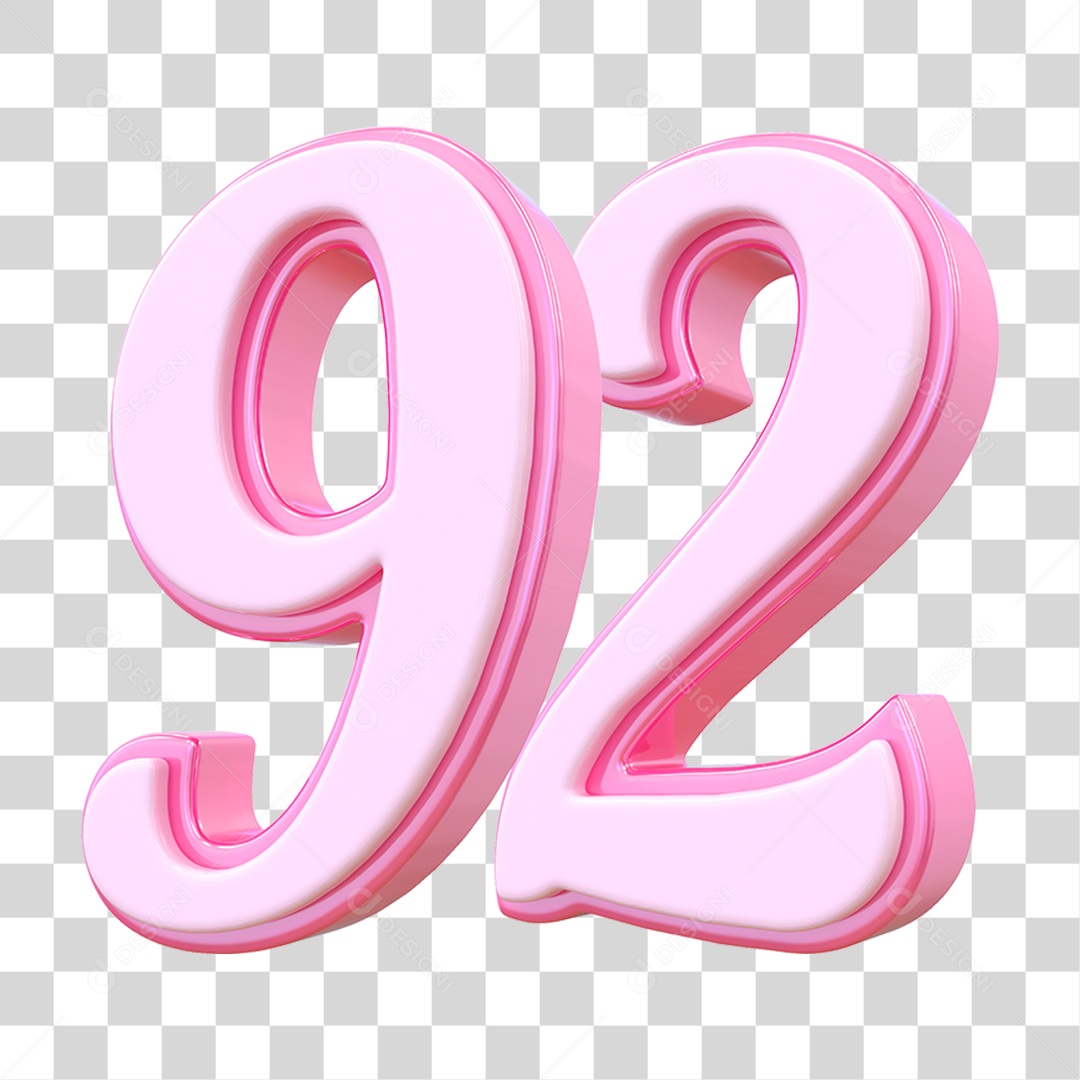 Número 92 Decorativo em Estilo Rosa 3D Formato PNG Transparente