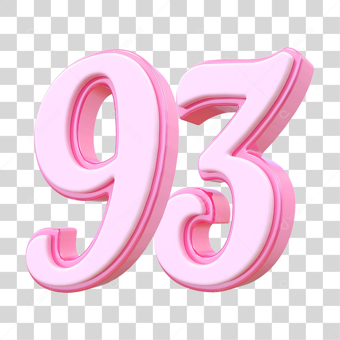Número 93 Decorativo em Estilo Rosa 3D Formato PNG Transparente